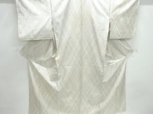 アンティーク　斜め格子模様織出し十日町紬単衣着物